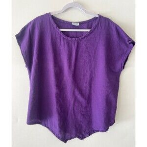 Oh My Gauze Top Women's Size 2 Large XL Purple Short Sleeve Lagenlook Shirt